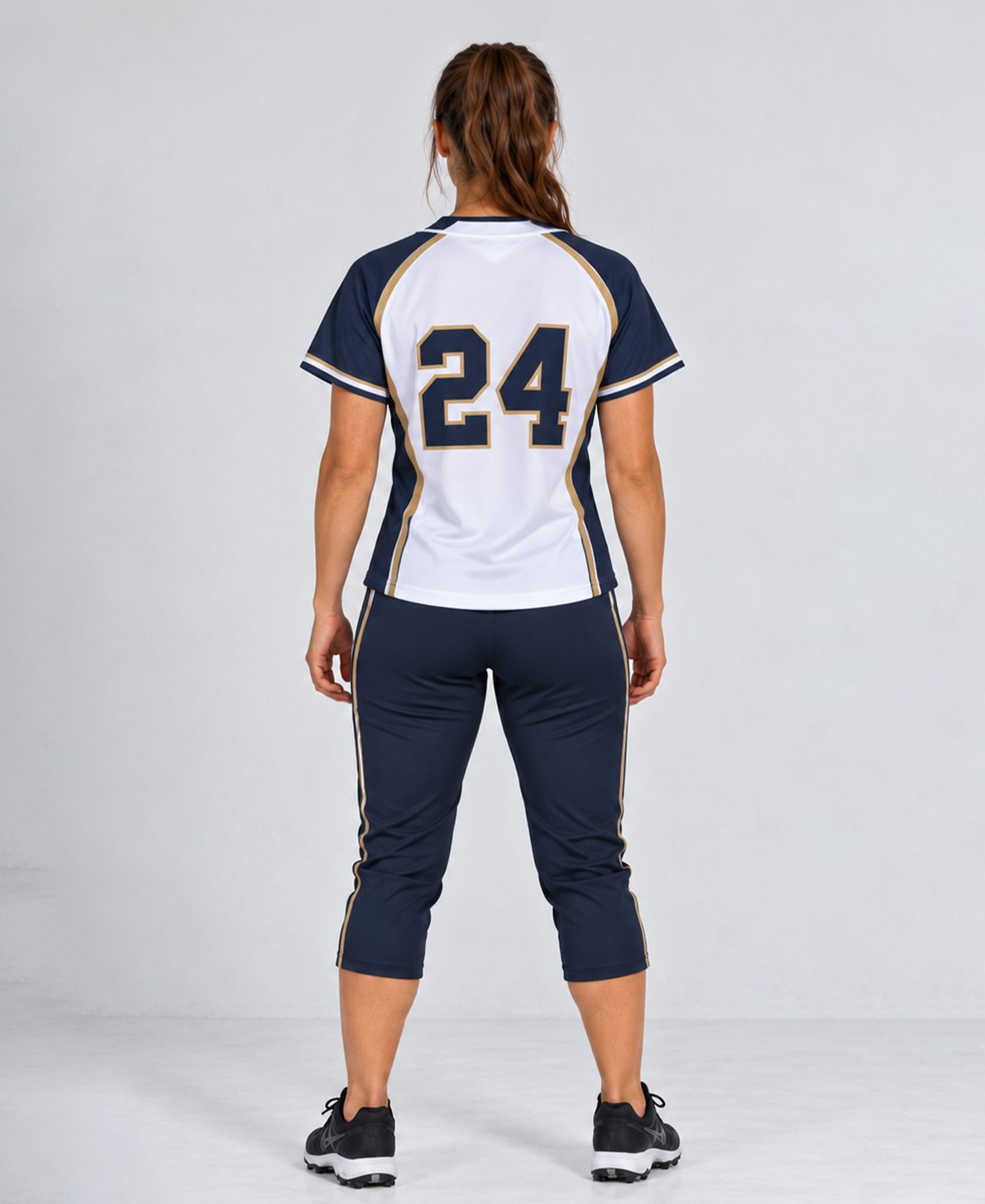 Womens Softball Button down Collar Tee Back