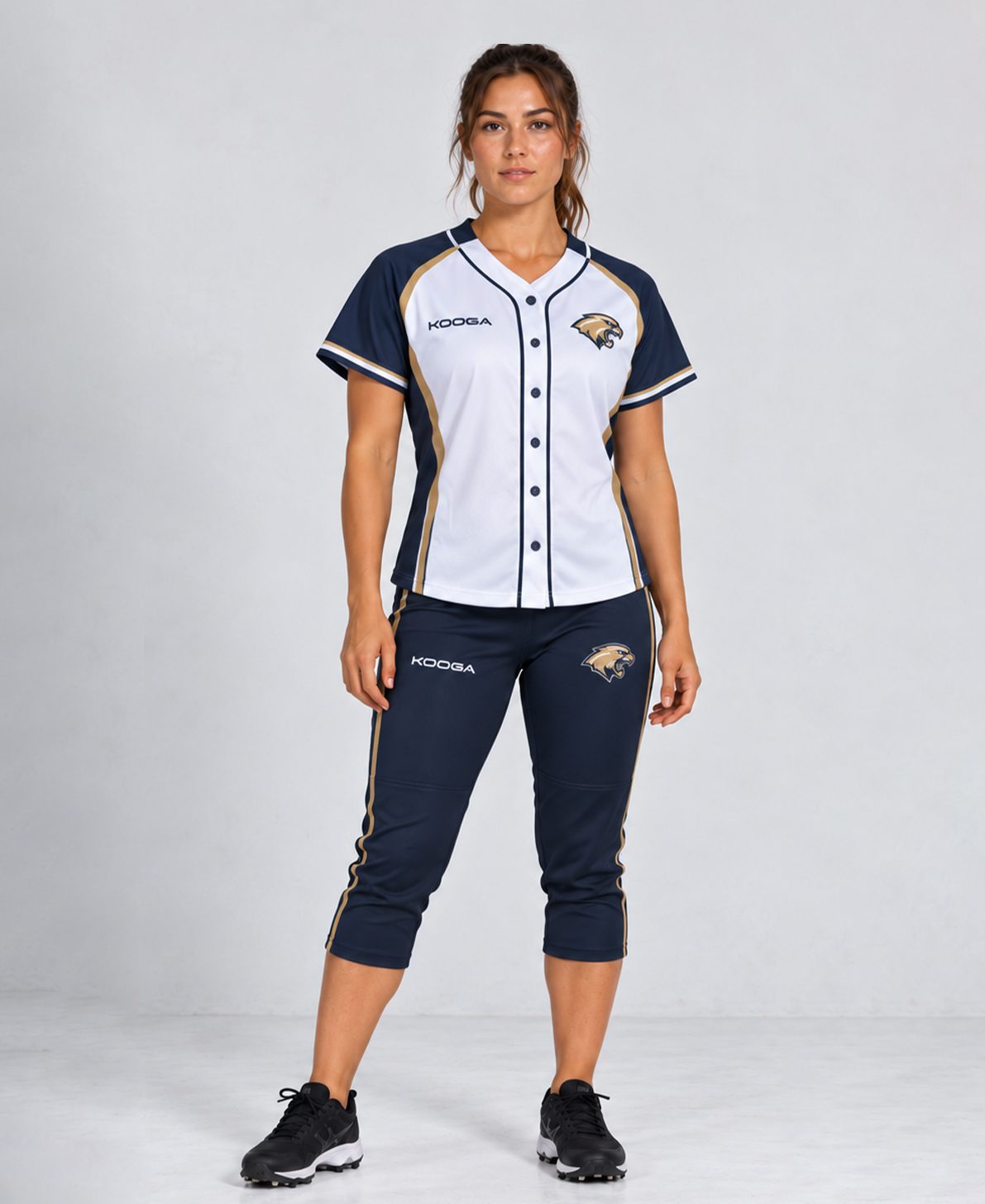 Womens Softball Button down Collar Tee Front