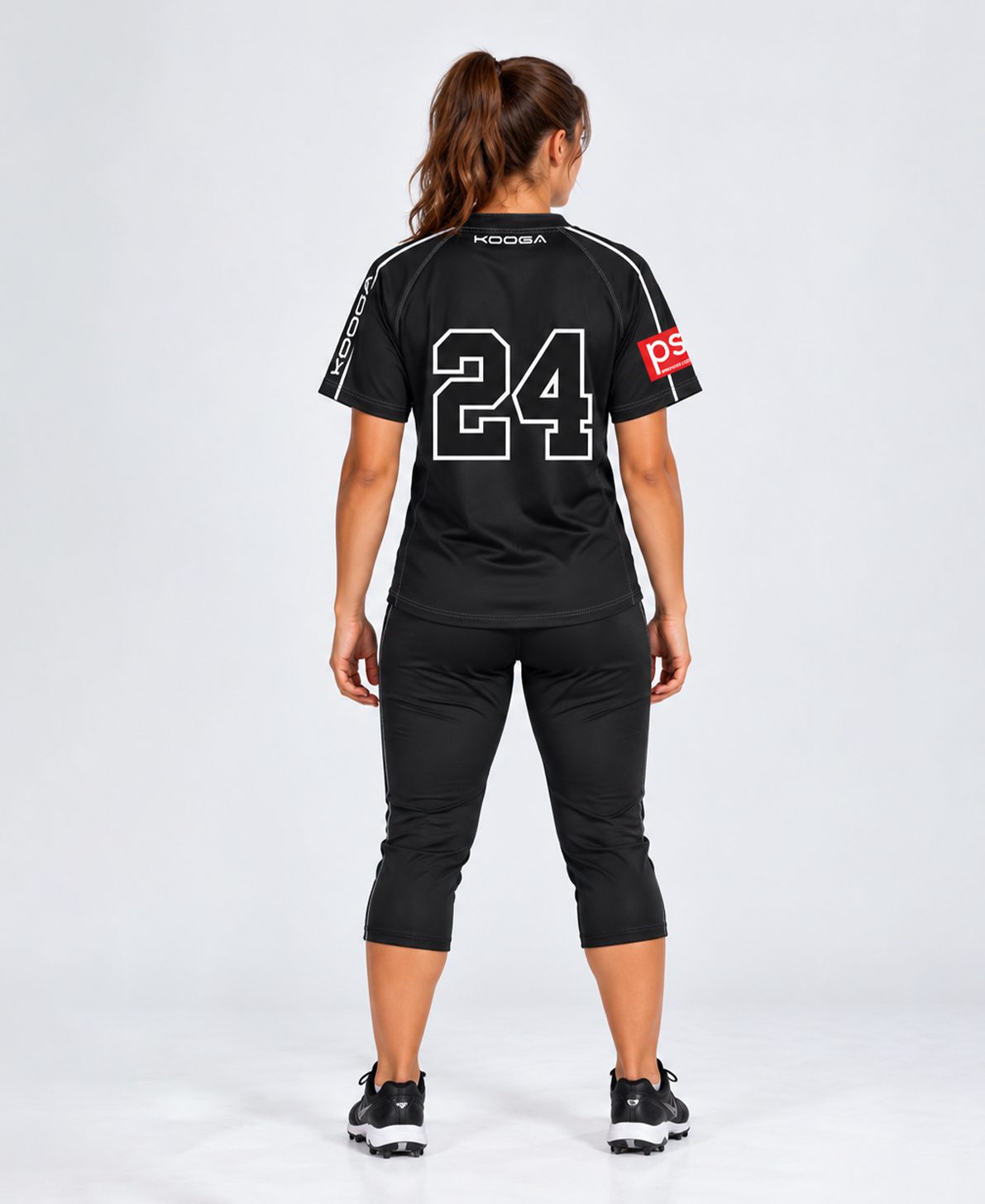 Womens Softball Grown-on Collar Tee Back