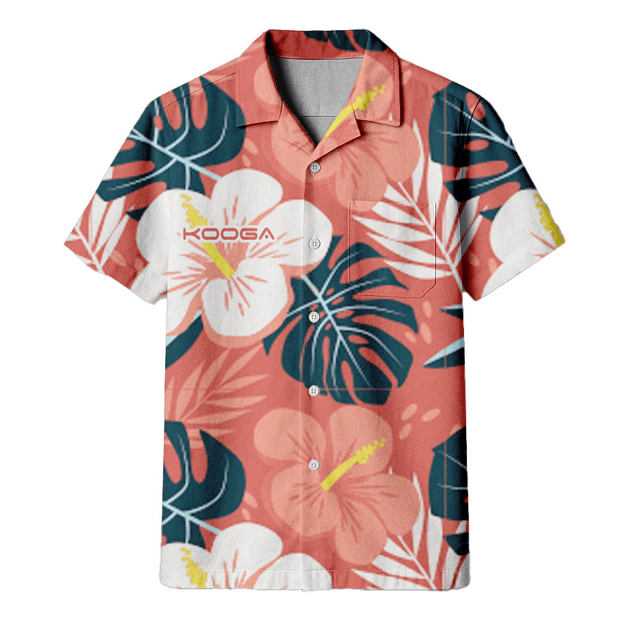 Custom Hawaiian shirt featuring an island-themed design with tropical elements.